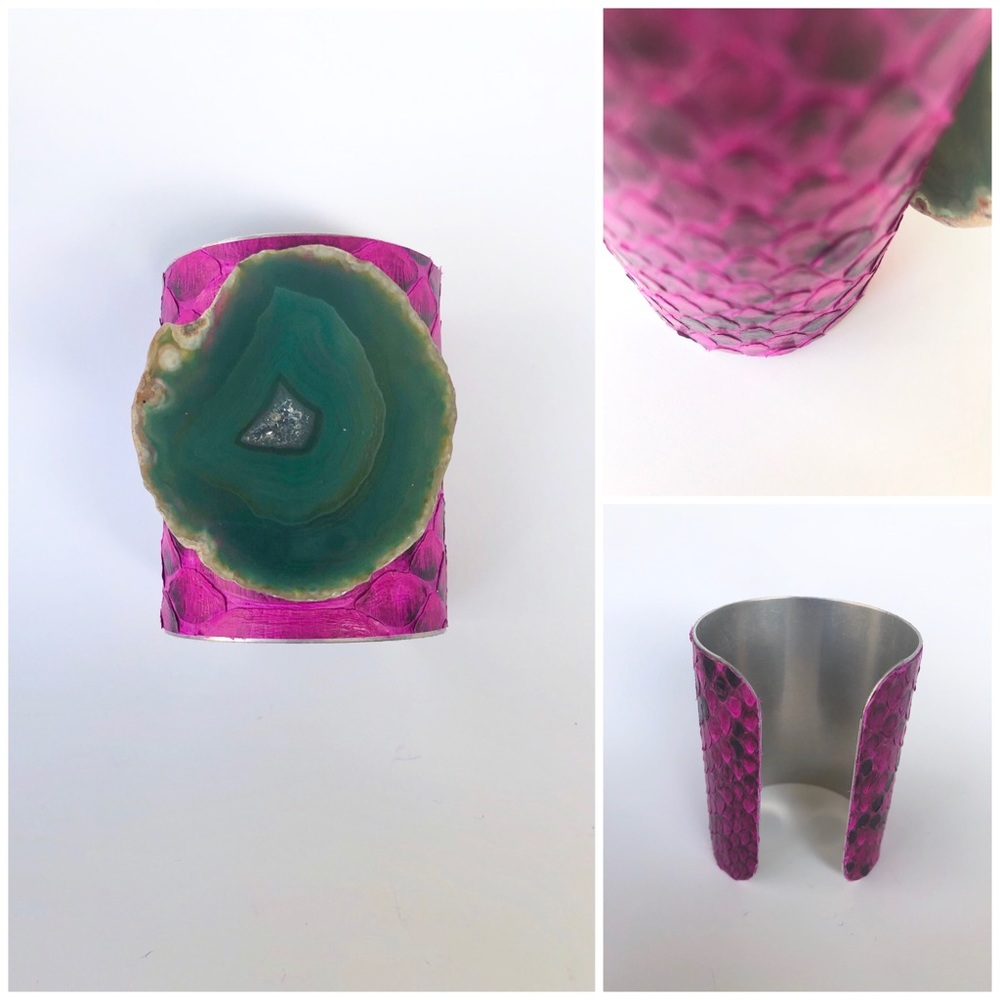 Wide Pink and Green Python Agate Cuff